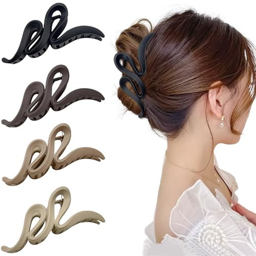 4 Stück Haarklammer Groß Haarspange mit Wellenform Rutschfeste Haarklammern für Dickes Haar Jaw Clips Aesthetic und Personalisierte Haarklammern für das Haarstyling von Frauen Mädchen