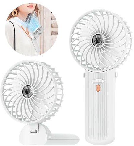 Lepwings Ventilador de Mano Portátil, Mini ventilador Recargable USB, 3 en 1 Ventilador de Mesa Plegable 180° con Cordón para Cuello, 4 Velocidades y 5,5-16 Horas de Trabajo - Blanco