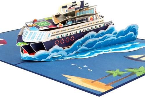 GREETING ART Kreuzfahrtschiff Karte,Pop-Up Karte Kreuzfahrtschiff - 3D Geburtstagskarte, Gutschein für Kreuzfahrt, Geldgeschenk für Schiffsreise & Flitterwochen, Reisegutschein mit Schiff
