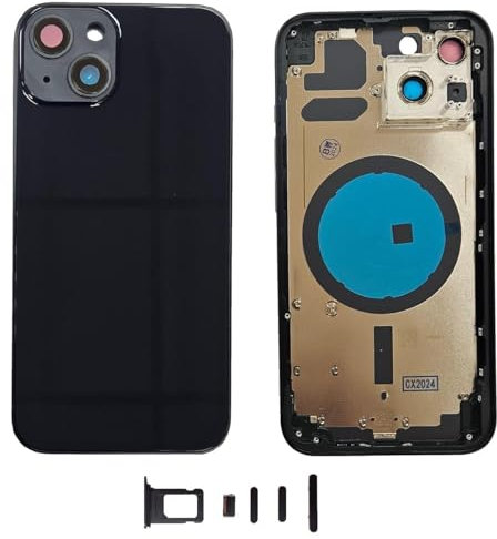 Smartex® Glass Rear Housing + Frame compatibile with iPhone 13| Back Cover Housing and side key (Black)