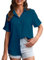 SPRING SEAON Women's Button Down Shirt Short Sleeve Collared Tops Work Office Chiffon Blouse Peacock Blue