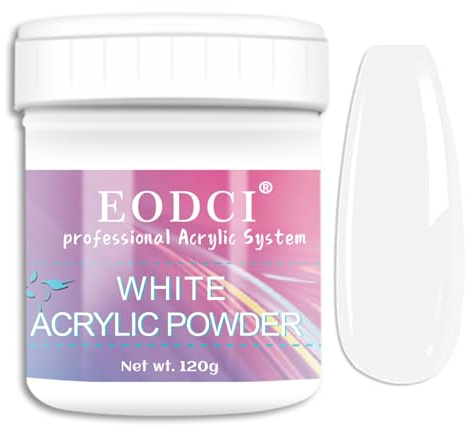 Eodci 120g Acrylpulver, Weiß Acrylnagelpulver Professionelles Acryl Pulver, Salon Qualität Acryl Nagelpulver für Nagel Verlängerung Nail Art System für Zuhause/Salon