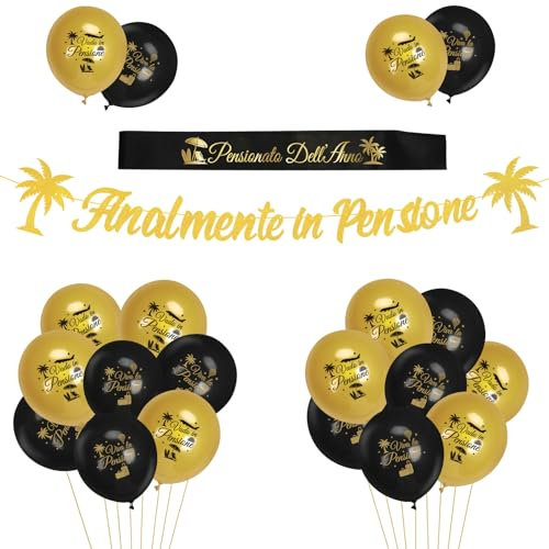MONCAP 22pz Kit Striscioni Finalmente in Pensione Festone Finalmente in Pensione Fascia Pensionata dell'Anno 20 Palloncini Finalmente in Pensione Decorazioni-per Festa Pensionamento Donna Uomo