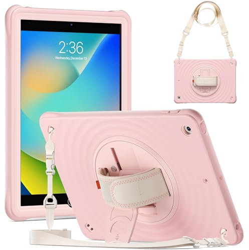 Gerutek Cover per iPad 9/8/7 Generazione 10.2 Pollici (2021/2020/2019), Custodia Antiurto Robusta con Supporto Rotante 360/Cinghia a Mano/Spalla/Portapenne per iPad 10.2, Rosa Sakura