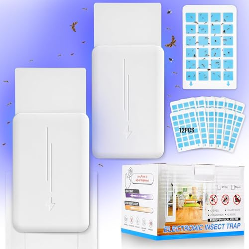 Flintronic Insektenvernichter Elektrisch, Insektenfänger, Fliegenfalle Innenbereich Plug in, Klebe-Fliegenfalle für Innenbereich, Chemikalienlos, Geräuschlos, Geruchlos, mit 12 Pcs Klebrige Pad