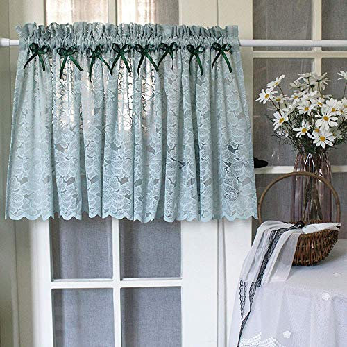 Drapes Curtains，Lace Green Tier Curtains with Lace and Bowknot Curtains for Living Room Pleated Vertical Blind Short Curtains Sheer Lace Tassel Half Window Curtains/As Shown/250 * 50Cm