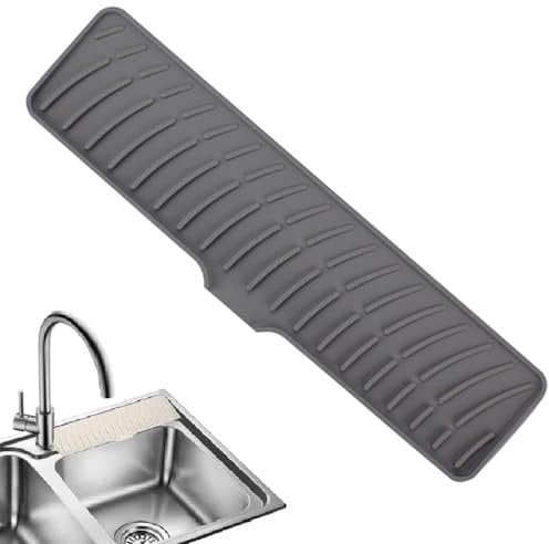 Silicone Faucet Mat, Kitchen Sink Splash Guard, Silicone Draining Mat Around Tap, Faucet Handle Drip Catcher Tray, Sink Protector Mat, Extended Sink Faucet pad Splash Guard for Countertop (Gray)