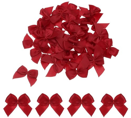 QUARKZMAN 50 Stück Mini Schleifen zum Basteln Klein Satinschleife 2,5 cm / 1 Deko Geschenkschleifen zum Basteln für DIY Nähen Hochzeit Geburtstag Verpackung Haar-Accessoires Weinrot