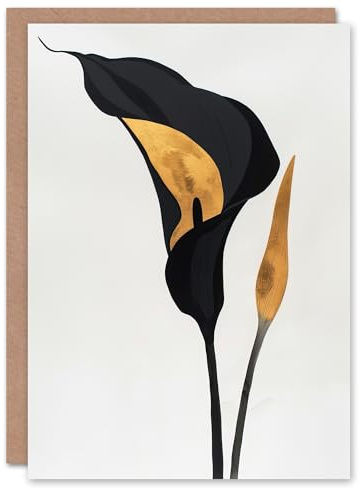 Artery8 Greeting Card Elegant Calla Lily Black Gold Floral Painting Blank For Him Or Her Art Birthday Card