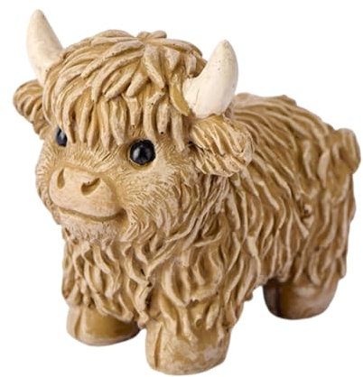 Gwtdtoad Highland Cow Figur Niedliche Highland Kuh Statue Aus Harz, Schottische Hochlandkuh Dekofigur Simuliertes Kalb Ornament Für Zuhause, Küche, Bauernhaus Dekoration