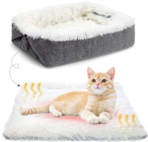 MAIYADUO Weiches Katzenbett Waschbar 60x45 cm Plüsch Haustierbett für Katzen und Kleine Hunde, 2 in 1 Katzenbett Schlafsack Warmes Haus Katzenkissen Katzendecke Waschbares Nest Bett für Katzen