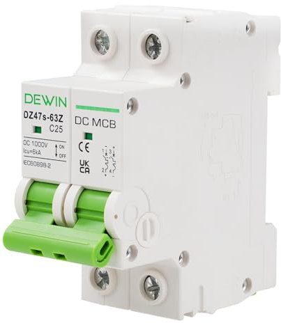 DEWIN Interruttore Miniaturizzato DC 1000V 25A Interruttore Magnetotermico CC Miniaturizzato Interruttore Fotovoltaico CC,Protezione da Sovraccarico e Cortocircuito per Sistema Solare Fotovoltaico