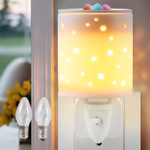 UrbanHomes Wax Melt Burner, Ceramic Electric Oil Burner Wax Melts Burner Warmer Melter Night Light Aroma Lamp for Home Office Bedroom Living Room Gifts Decor (White Plug in Wall)