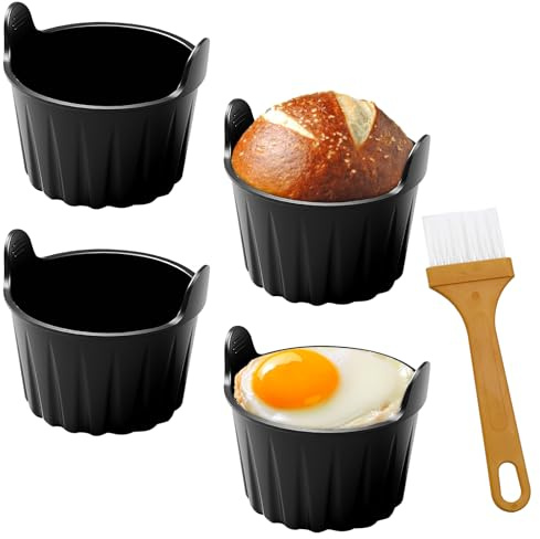 4 Stück Silikonform für Heißluftfritteuse Air Fryer, Antihaft Auflaufförmchen ei Former Kuchenform Wiederverwendbares Silikoneinsatz Zubehör Pot Liner für Luftfritteuse, Backen, Pudding Eierkocher