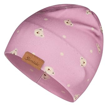 Sterntaler Beanie aus weichem Soft Touch Jersey mit süßem Bärenkopf-Print - warme Mädchen Babymütze mit Zwei Tragevarianten - samtrosa, Größe 39