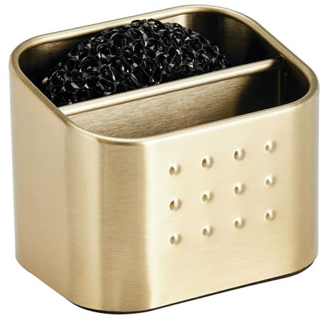 InterDesign iDesign Sponge and Scrubber Holder with 2 Compartments for Kitchen Sink - Soft Brass