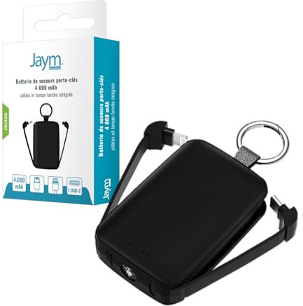JAYM Batterie de Secours avec Lampe et Porte clé 4000 mAh