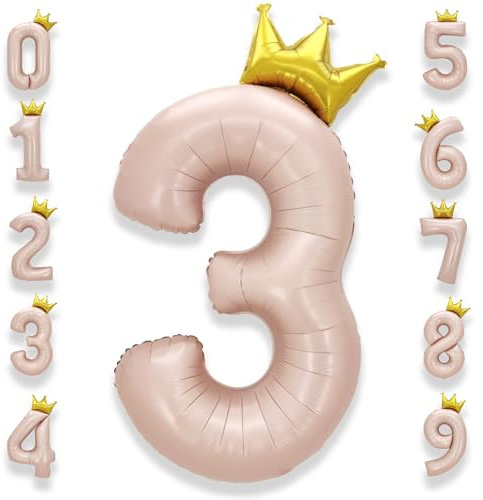 Palloncino Numero 3 Pastello Rosa: Grande 101 cm Elio Palloncini Rosa Compleanno 0-9 Anno/Anni Mylar Numeri Gigante Giganti per Festa di Baby Shower Anniversario Decorazioni