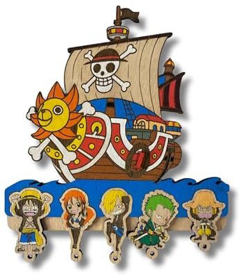 Porte-clés mural One Piece en bois | Design Chibi Sunny Go avec Luffy, Zoro, Nami et plus | Cadeau Otaku Handmade par Sozo Personalizados