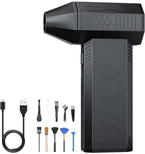 SALCAR Elektrisches Staubgebläse tragbar 130000RPM, 3-Gang Mini Air Duster mit stufenloser Regelung & Turbotaste, wiederaufladbares Super-Power-Druckluftspray für PC, Auto – Outdoor und Haus