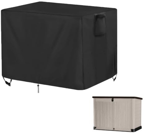 Rilime Deck Box Cover,420D Patio Storage Cover for Keter 134x77x110cm | Rectangle Storage Cover,Air Vent,Click-close Strap,Buckle,Adjustable Drawstring,Handle,Dustproof, Waterproof,UV Protection