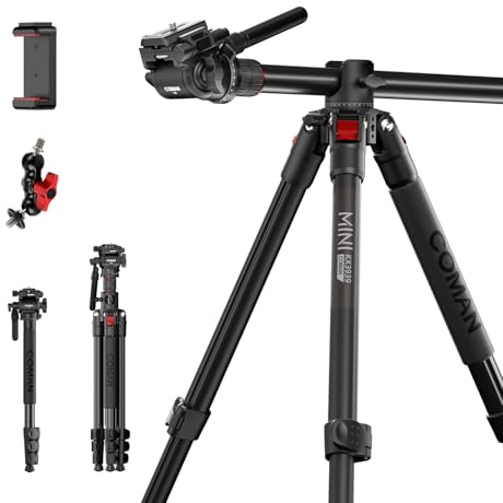 COMAN 181 cm de Trépied Horizontal pour Appareil Photo, Trépied Vidéo avec Tête Hydraulique, Plaque à Dégagement Rapide, Monopode Détachable, Convient pour Appareils Reflex, Caméras Téléphones et