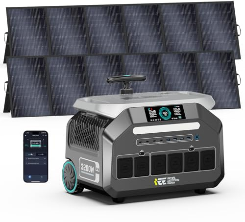 IEE 3200W Generatore Solare (2025 nuovo), Pezzo con Pannello Solare da 2×500W, LiFePO4 da 2048Wh, Uscita AC da 3200W, Centrale Elettrica Portatile Adatta per Case, Campeggio e Situazioni di Emergenza