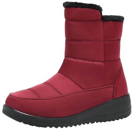 boots damen wasserdicht Winterstiefel Damen Wasserdicht Warm Gefüttert Plus Fluffy Pelzgefütterte Schneestiefel Rutschfest Trekkingschuhe Rutschfest Outdoor Stiefeletten Kurze Flach Winter Red 38