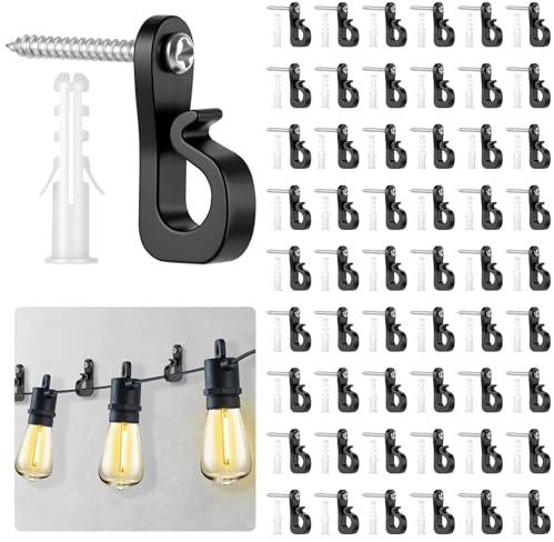 URAQT 55 Stück Schraubhaken, Q-Hanger Haken für Lichterkette, Haken zum schrauben | Wandhaken Drehhaken für Innen und Außen hängende Pflanzen Kunst Dekorationen Terrassenlichtern Weihnachtsdekoration