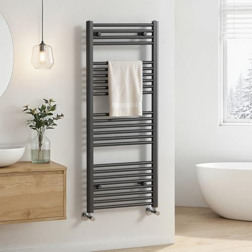 Heilmetz Straight Heated Towel Rail 1200 x 500 mm Anthracite | 24 Bar Bathroom Radiator, Wall Mounted, Central Heating Compatible