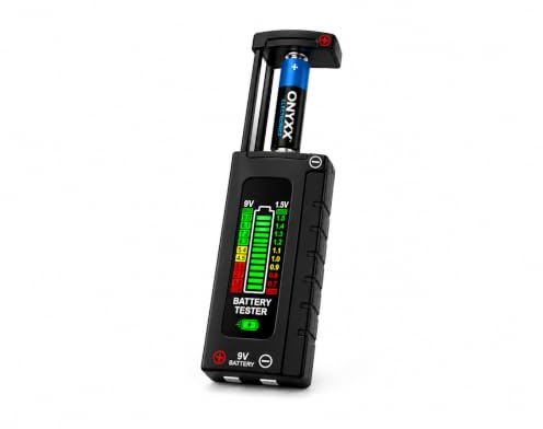 ONYXX E Digital Battery Tester with Easy Read LCD Display – Universal Household Battery Checker for AA AAA C D 9V 1.5V Cells – No Battery Required – Portable Battery Testing Tool