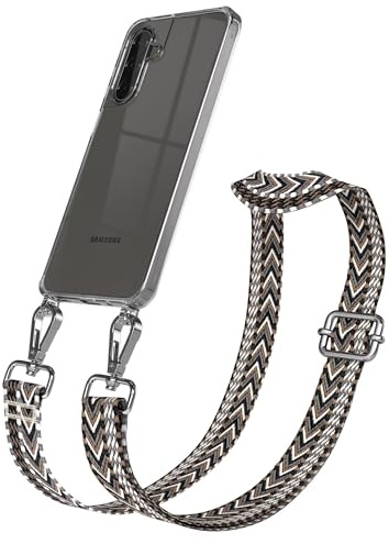 EAZY CASE Handykette - Verstellbares Taschenband kompatibel mit Galaxy A17, Schulterriemen, Handykordel mit Silikon Hülle, Umhängetasche, Grau Schwarz Silber