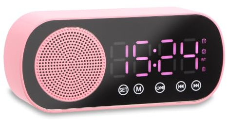 Mincloss Sveglia digitale a LED con numeri grandi, radiosveglia digitale con batteria, orologio da tavolo, sveglia, orologio da comodino, orologio portatile a specchio, sveglia radio FM (rosa)