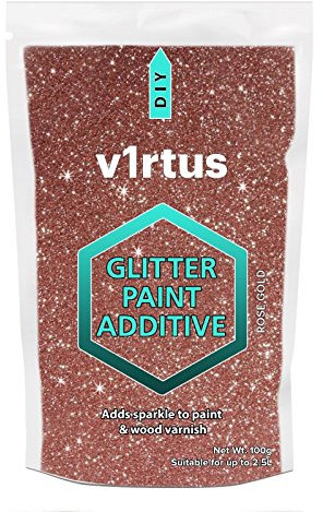 v1rtus Glitter Paint Additive - Rose Gold | Metallic Flakes for Adding Sparkle to Paints & Wood Varnish | Add to Emulsion, Acrylic & Latex for Indoor Sparkly Walls | 100 g