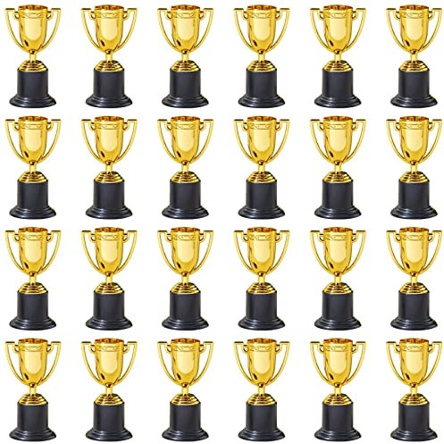 Mini Trofei da Premio, Set da 24 Piccole Coppe di Plastica da Trofeo Oro per i Tornei Sportivi, le Competizioni, le Feste, 5 x 10 x 5 cm Ciascuno