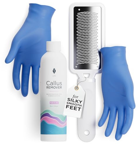 Lee Beauty 8oz Professional Gel Callus Remover for Feet - Original Fast-Acting Formula and Rasp Foot File Kit, Extra Strength for Cracked Heels & Dead Skin (Pack of 1)