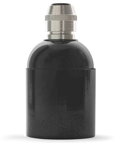 Premium Bakelit Fassung E27, Retro Lampenfassung schwarz mit Klemmnippel aus Messing: Nickel, Glattmantel