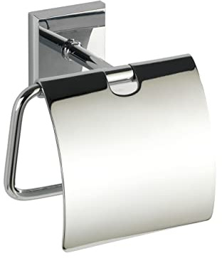 WENKO Power-Loc® Toilettenpapierhalter mit Deckel Laceno - Papierrollenhalter, Befestigen ohne Bohren, Kunststoff (ABS), 14.7 x 13.5 x 8 cm, Chrom