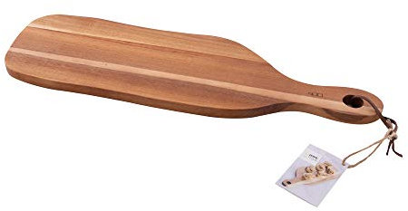 Point-Virgule Outdoor und Küche Servierbrett aus Akazien Holz mit Griff zum Fleisch oder Käse schneiden und servieren, Party und Grill Zubehör, braun und weiß, eckig, lang, 51x16x1.5cm