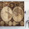 ABAKUHAUS Weltkarte Duschvorhang, Historische alte Atlas, Stoffliches Gewebe Badezimmerdekorationsset mit Haken, 175 x 200 cm, Braun Beige