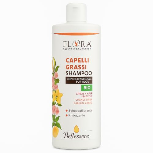 FLORA Shampoo “Capelli Grassi” BIO-BDIH 1 L – Sebo-Equilibrante con Ortica, Rosmarino, Tea Tree, Limone & Aloe Vera, pH 5,5, Tensioattivi Vegetali, Senza Siliconi, Freschezza Lunga Durata