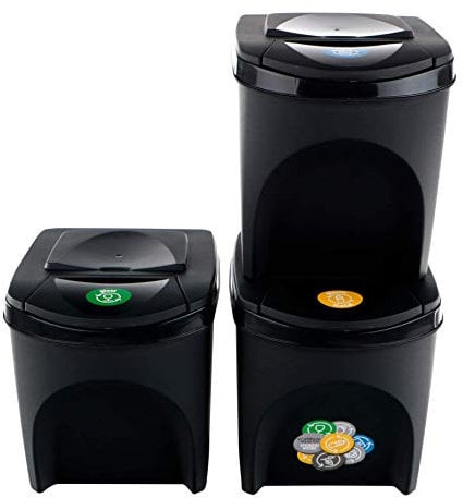 Prosperplast ZA907 Recycling-Eimer, Kunststoff, 25 l, 24 x 40 x 33,7 cm, Anthrazit, 3 Stück