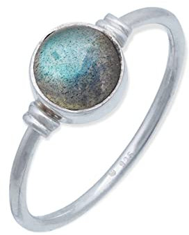 mantraroma Ring Silber Damen mit Stein Labradorit Edelstein blau schlicht modern