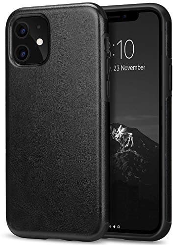 TENDLIN Compatible with iPhone 11 Case Premium Leather TPU Hybrid Case (Black)