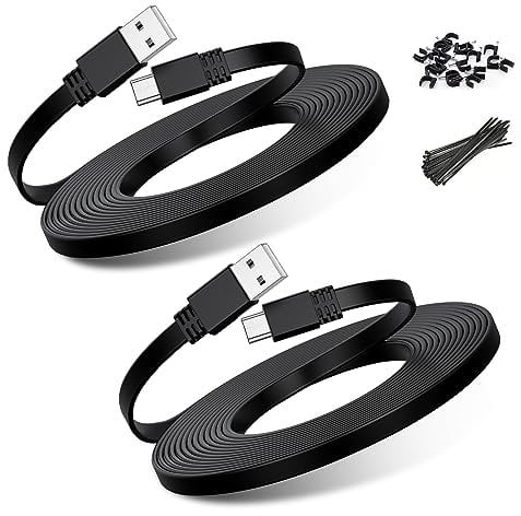 BASESAILOR Micro USB Power Cable 9M/2Pack,Flat Micro USB Charging Power Cord,Charger for Wyze Cam V3,Pan V4,Nest Yi,Blink Mini XT XT2 Outdoor/Indoor 3rd Gen,Zmodo,Furbo Dog,Netvue,Xbox One Controller
