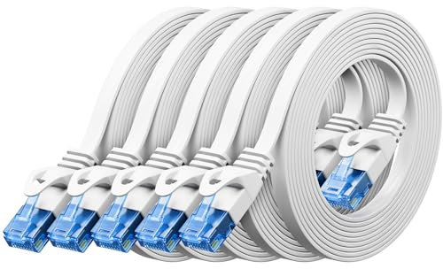 deleyCON 5x 0,25m CAT6 Flaches Netzwerkkabel 1000 Mbit Gigabit LAN - Cat 6 RJ45 Ethernet Patchkabel Dünnes Verlegekabel Flach - für Internet Switch Router Modem Patchpanel - Weiß