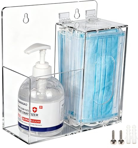 SEANADO Spender und Händedesinfektionsmittel-Halter, Wandhalterung oder Arbeitsplatte, Hygienestation mit 2 Fächern, transparente Box, Spender für Einweg-Haarnetze