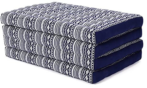 Leewadee Klappmatratze Gästebett Klappbar Auto Matratze Gästematratze Klappbar Faltbare Matratze, Kapok, 200 x 70 cm, Blau Weiß