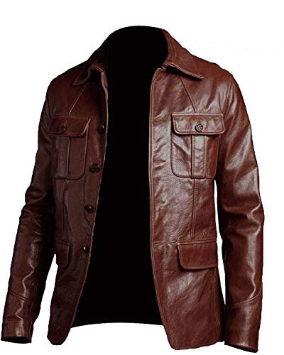 Herren-Blazer-Jacke aus Schaffell-Leder für Herren – lässiger Hemdkragen-Stil für Herren Lederjacke, Braun - Lederblazerjacke, M