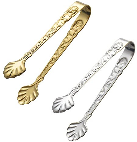 2 pack Rose Handle Sugar Tongs, Vintage Rose Relief Stainless Steel Ice Cube Clips Sugar Tongs Sliver and Gold Small Food Clips for Tea and Coffee Party, Appetizers Desserts Kitchen Barware